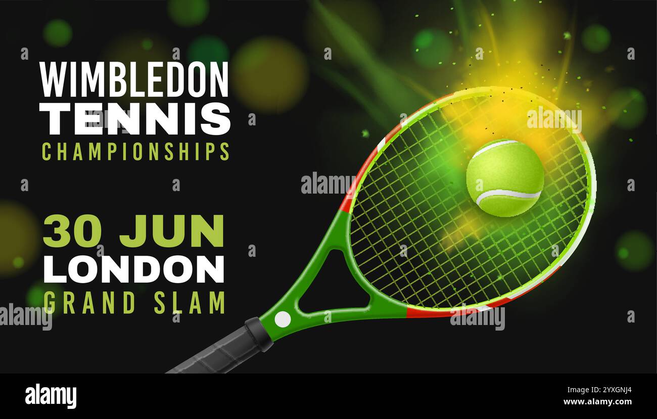 Tennis poster. Championship invitation horizontal banner. Realistic 3d ...