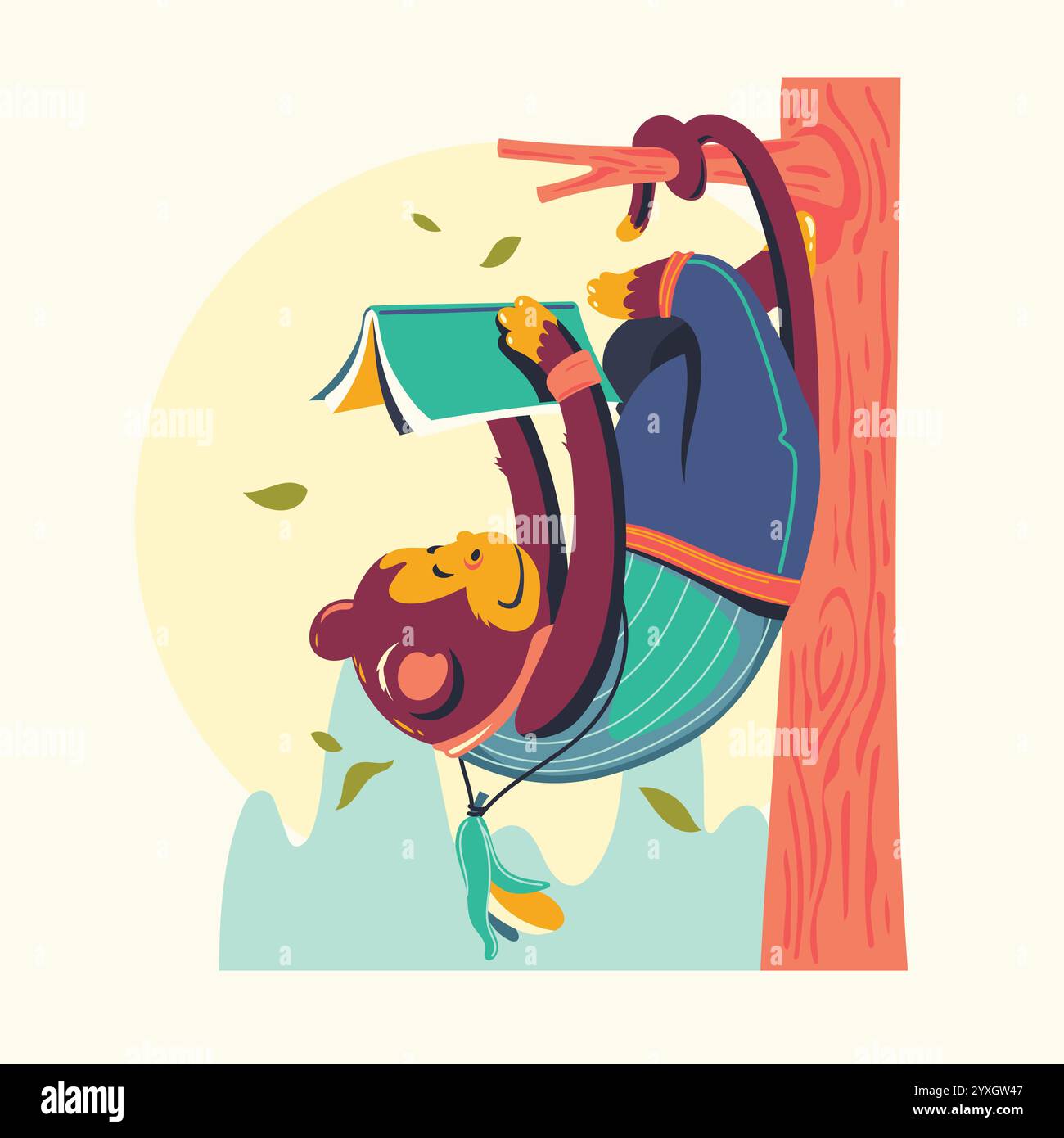 Animal Characters Reading Books Vector Illustration. Monkey Bookworm Stock Vector