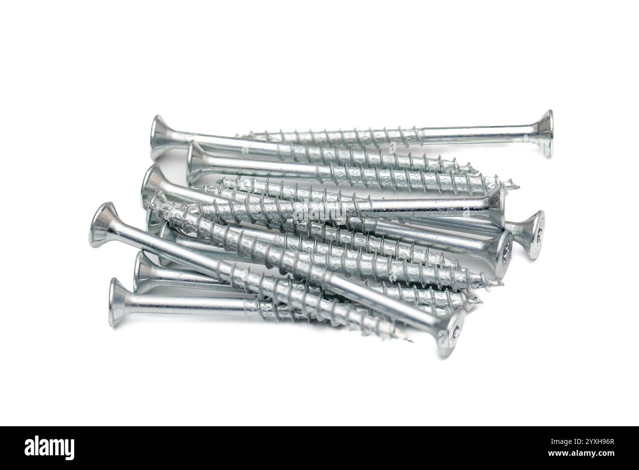 Bunch of Silver Screws Isolated on White Background Stock Photo