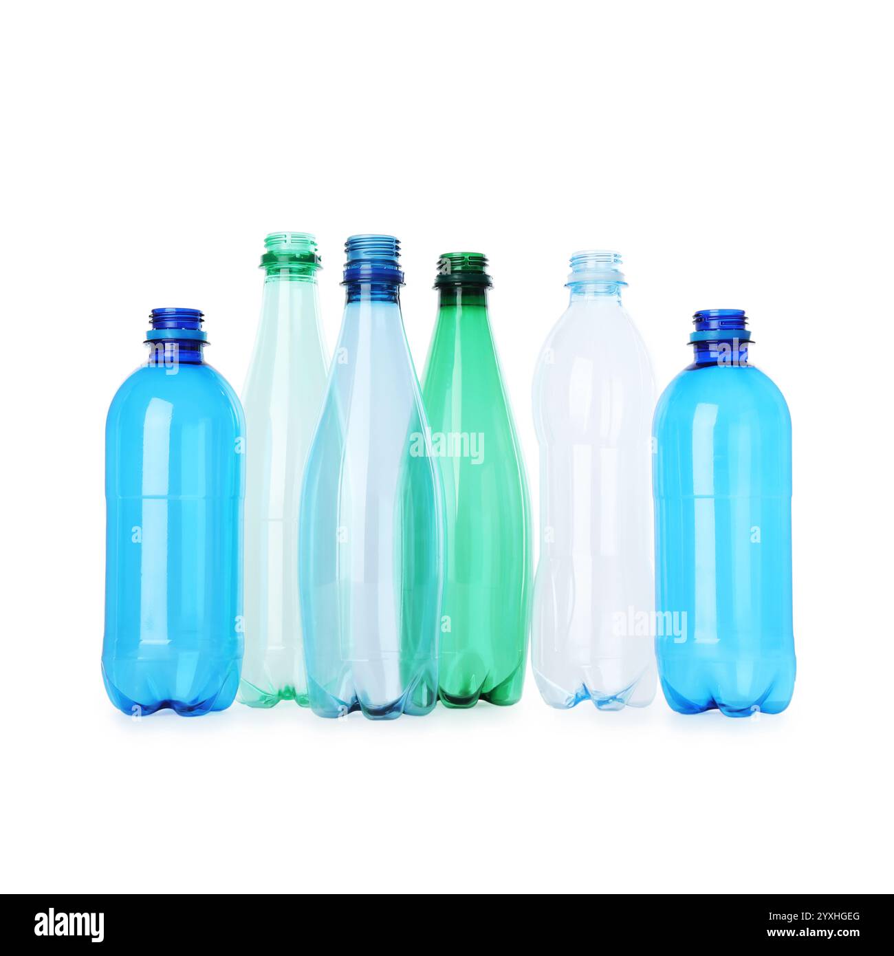 Many empty plastic bottles isolated on white Stock Photo - Alamy