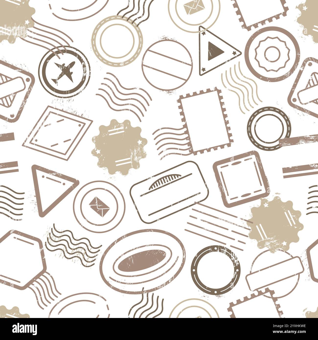 Stamps postal seamless pattern. Postage insignia print for fabric wrapping web design. Vintage abstract decorative texture, neoteric vector background Stock Vector