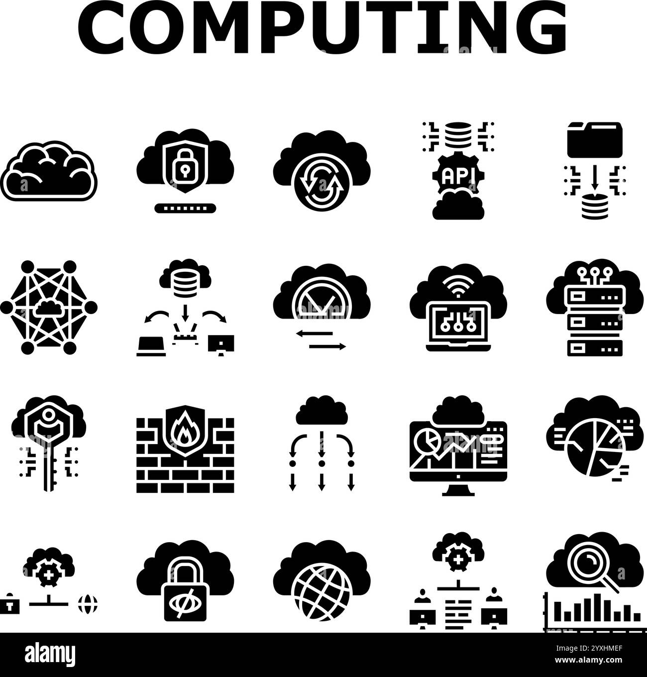 cloud computing virtualization icons set vector Stock Vector