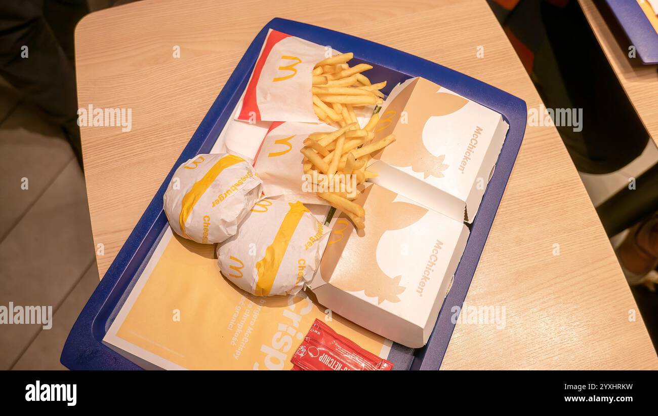 Top view of Mcdonald's meal tray with burgers, Mcchicken sandwiches ...