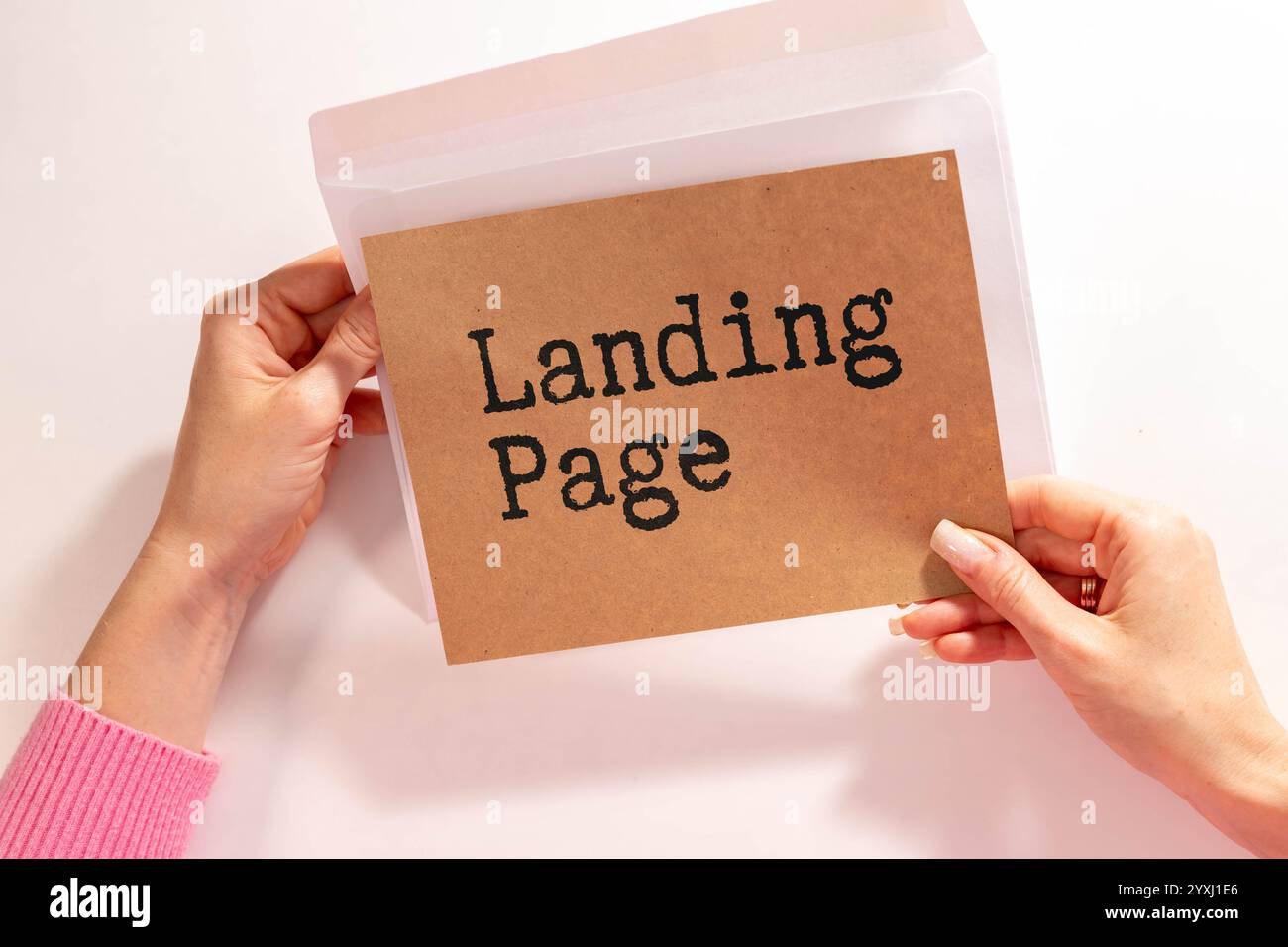 Landing page written in a notebook. Stock Photo