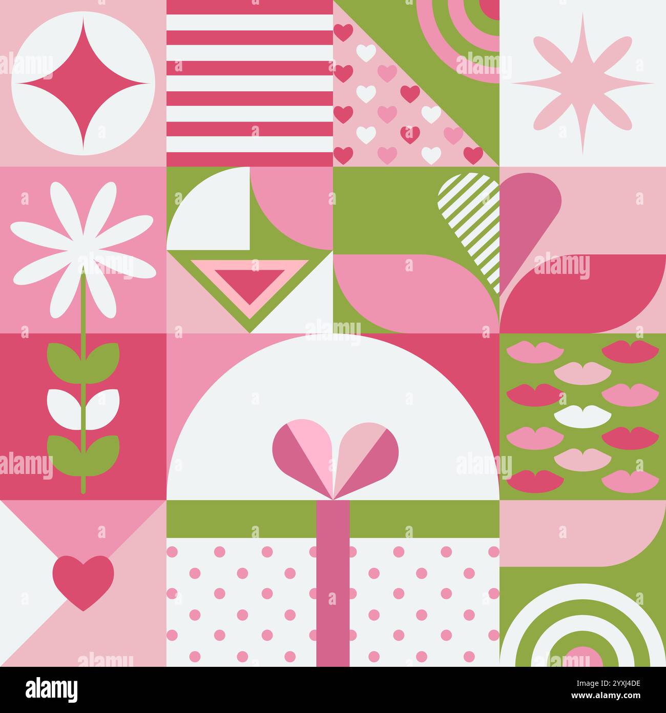 Geometric Love Valentines Day Bauhaus Pattern Stock Vector