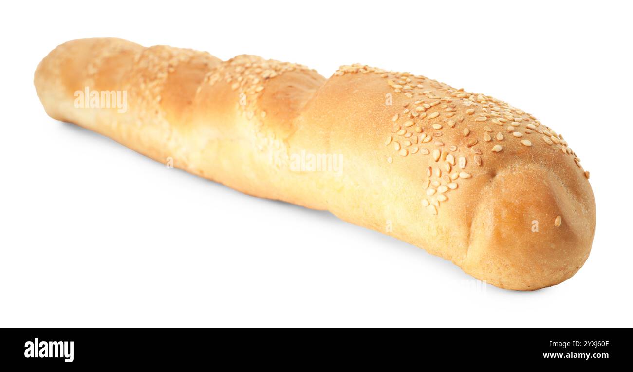 One fresh baguette with sesame isolated on white Stock Photo - Alamy