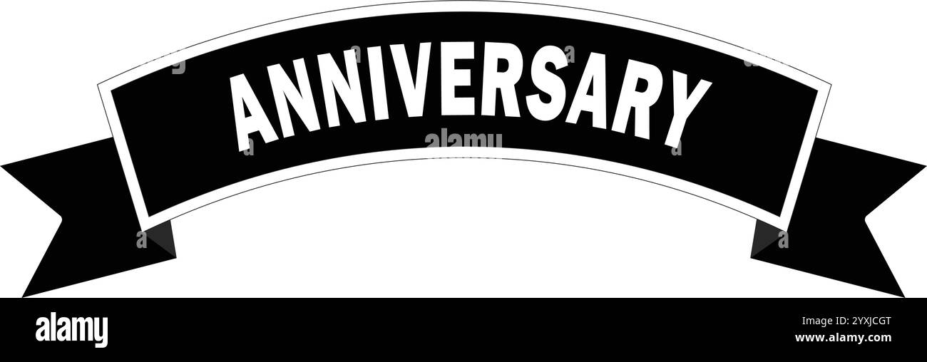 Anniversary Curved Black Ribbon, Anniversary ribbon, Anniversary curved sign, Celebrate typographic sign Stock Vector