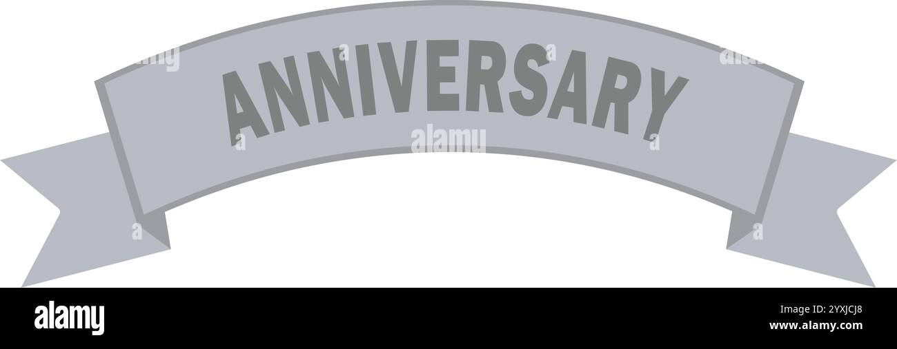 Anniversary Curved Silver Ribbon, Anniversary ribbon, Anniversary curved sign, Celebrate typographic sign Stock Vector