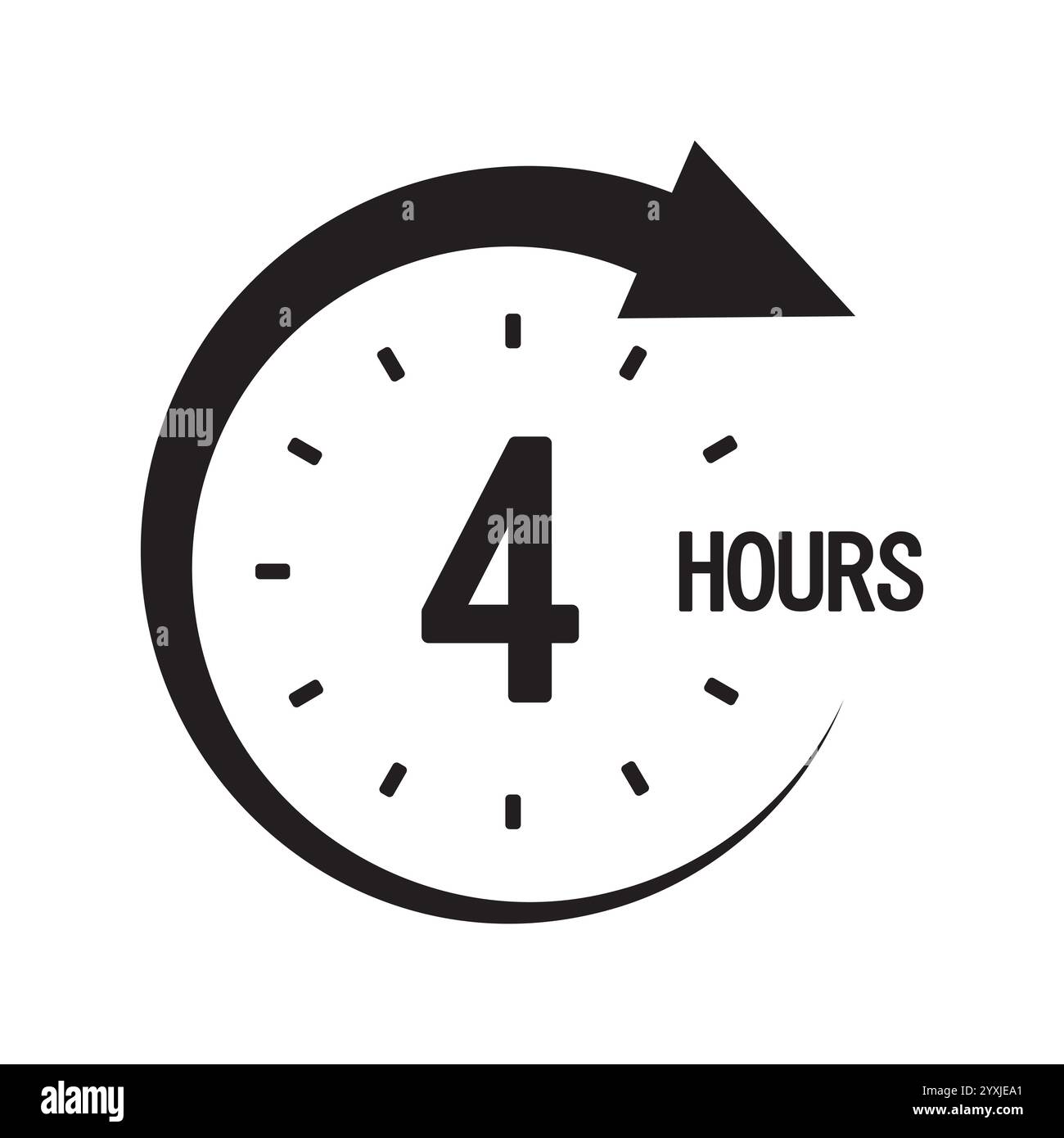 Four hours icon. Bold 4 text. Circular clock symbol. Countdown timer ...