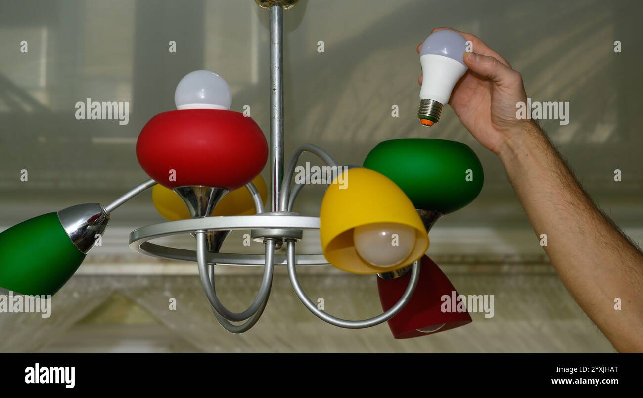 the concept of energy-efficient LED lamps Stock Photo