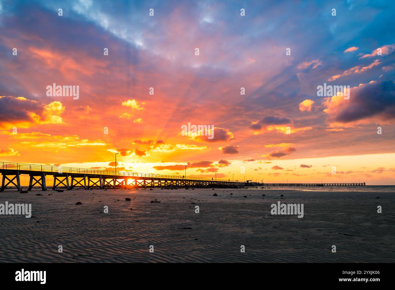 Scenic sunset over Moonta Bay Jetty with people enjoying the view ...