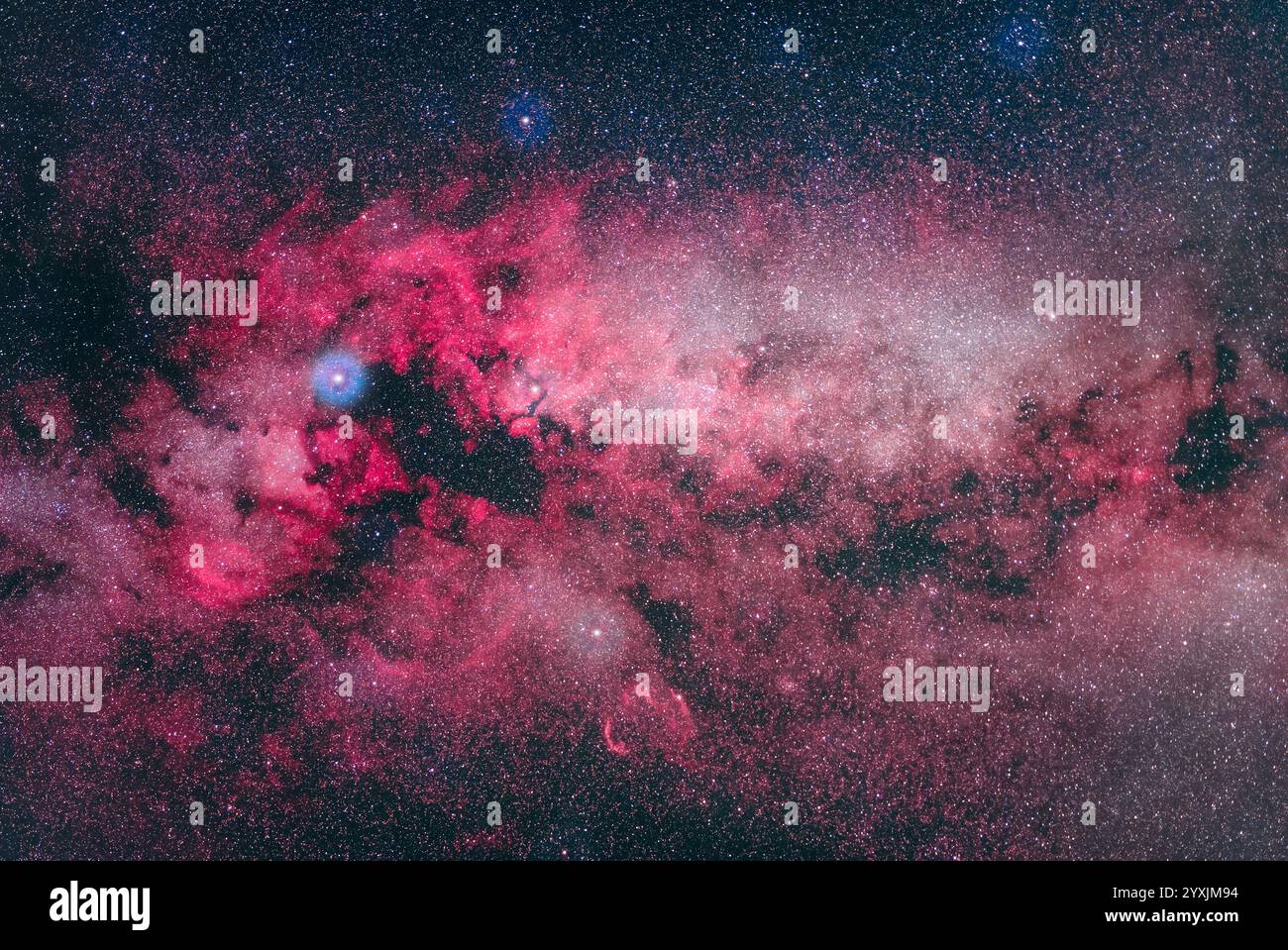 The constellation of Cygnus the Swan with its red hydrogen gas emphasized. Stock Photo