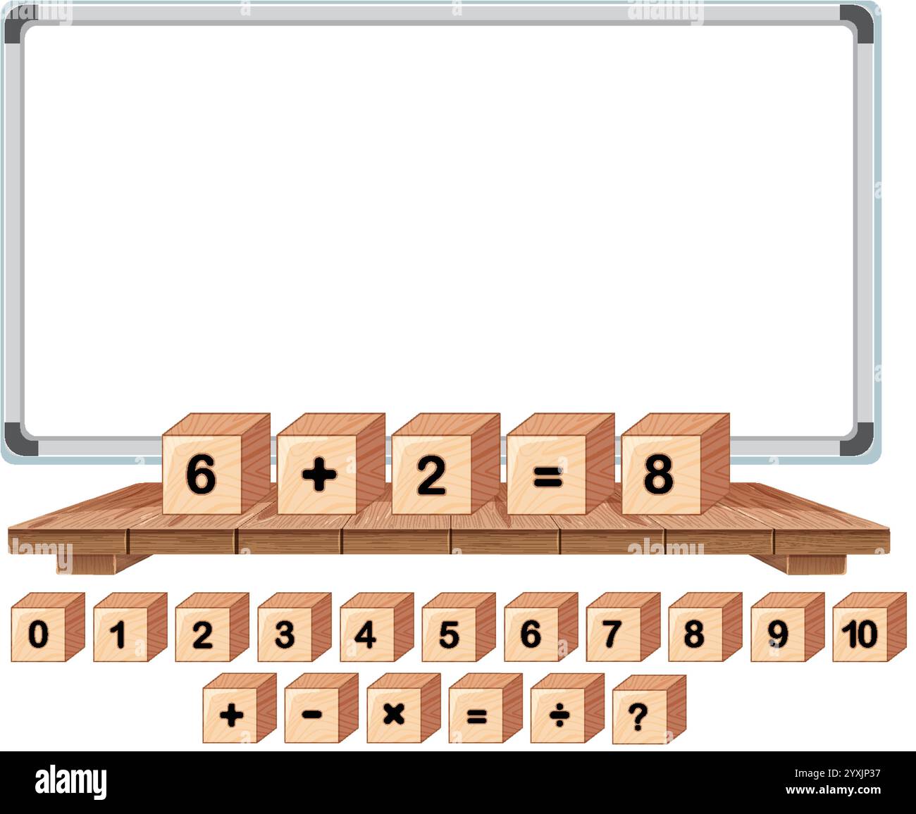 Wooden blocks for teaching basic math operations stock vector image