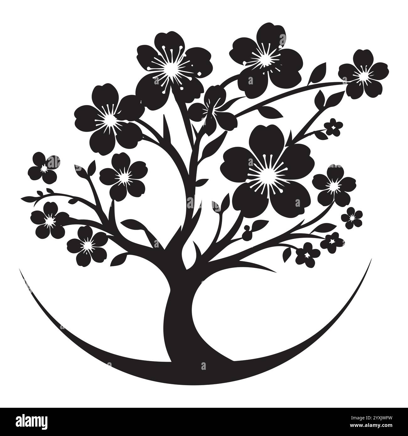 Silhouette Tree with Blooming Flowers Stock Vector Image & Art - Alamy