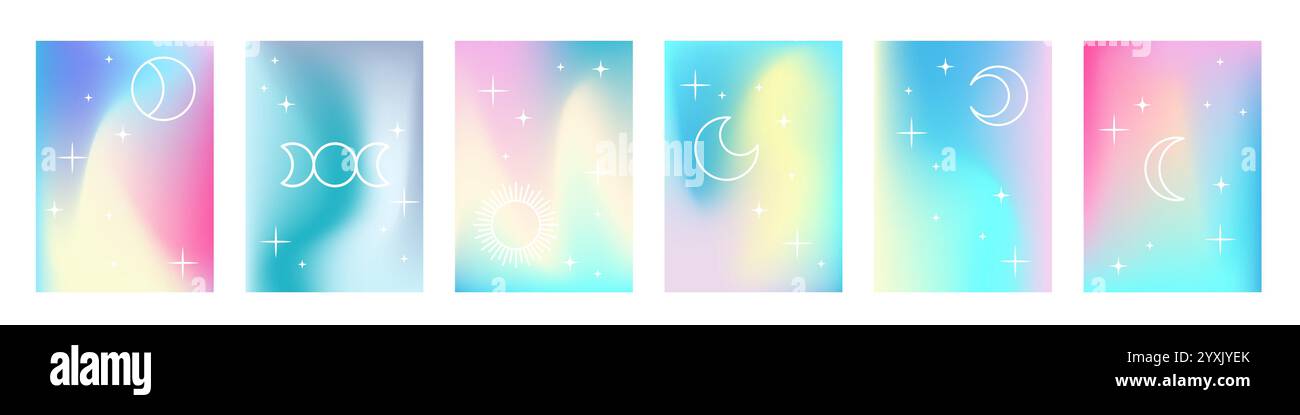 Fluid holographic gradient poster collection Stock Vector