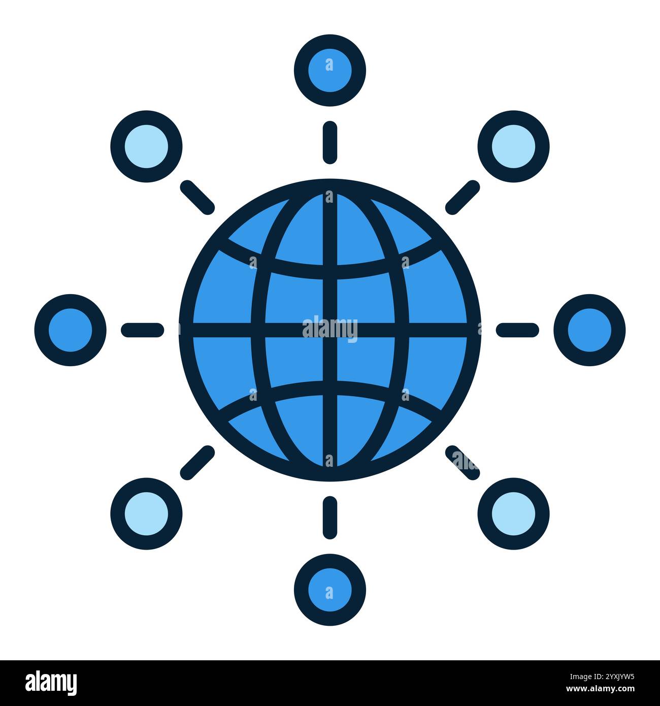 Multipolarity vector World Globe with Circles concept blue icon or sign Stock Vector