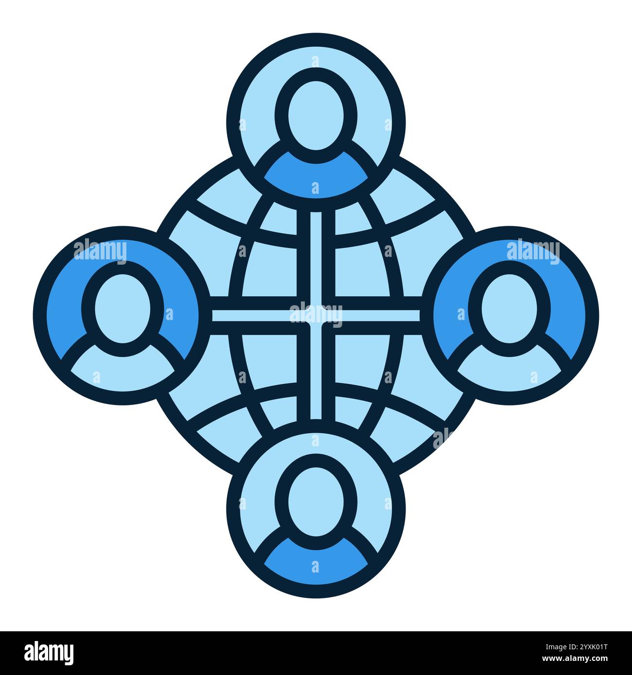 Earth and Four People vector Multipolarity concept blue icon or design ...