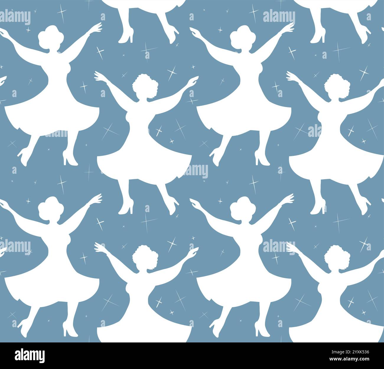 Vector seamless pattern with white silhouette of dancing women in dress ...