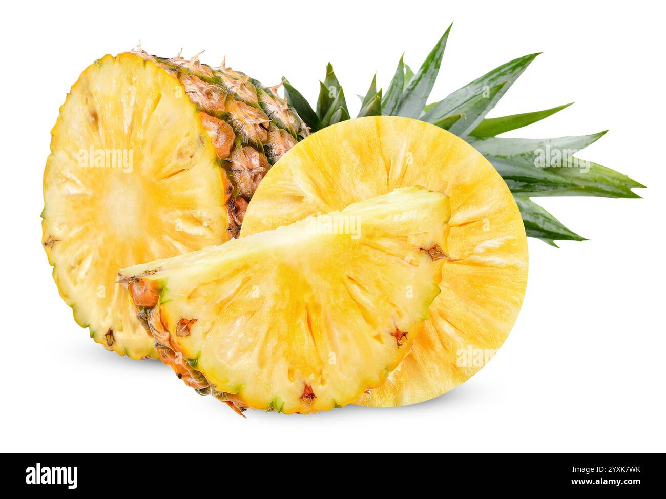 Sliced pineapple isolated on white background. pineapple clipping path. Stock Photo