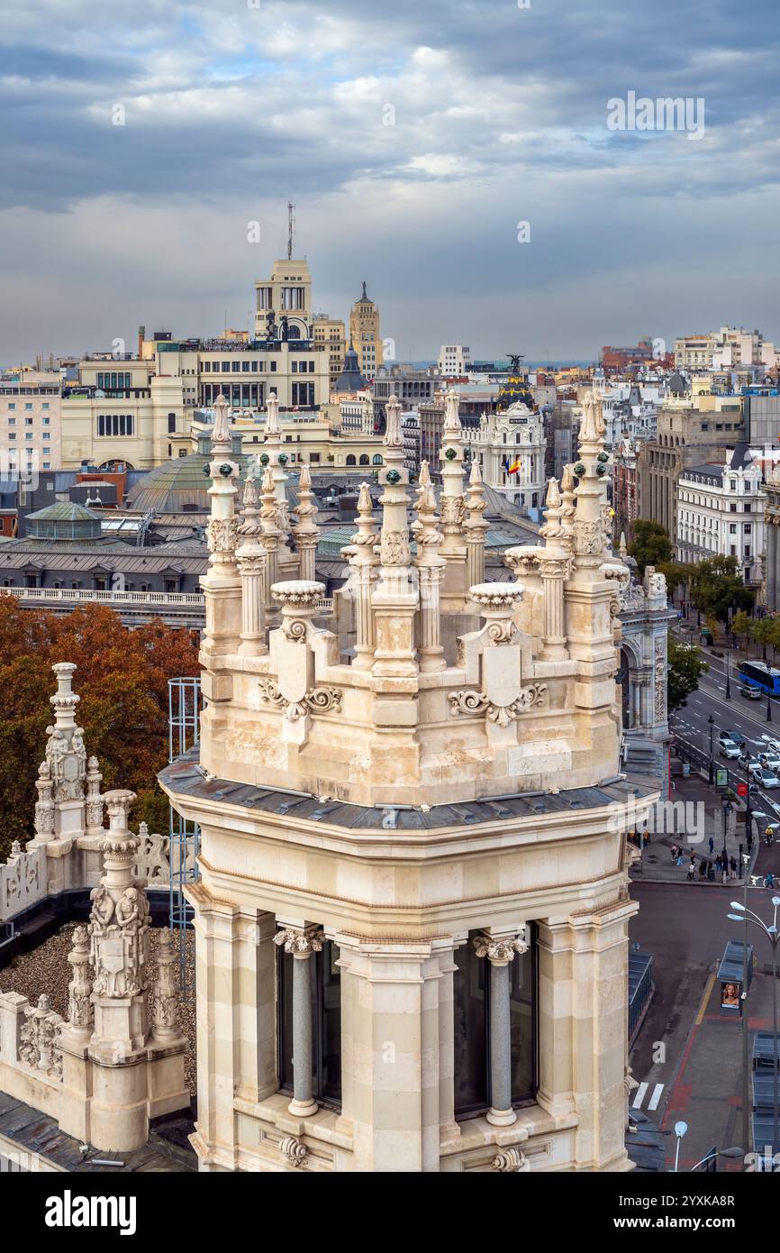 Plaza de Cibeles and city skyline, Madrid, Spain Stock Photo