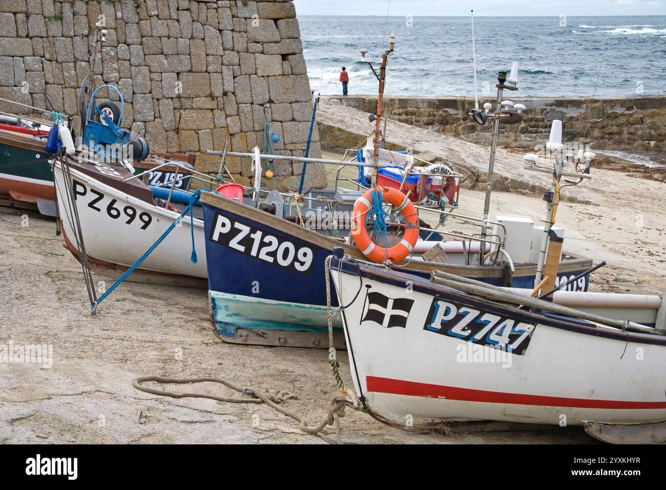 fishing boats in winter at sennen cove on the cornish coast Stock Photo ...