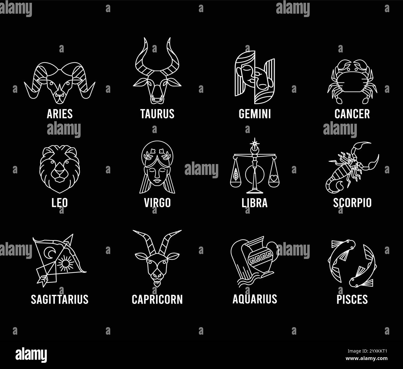 Zodiac signs, astrological horoscope signs vector symbols Stock Vector