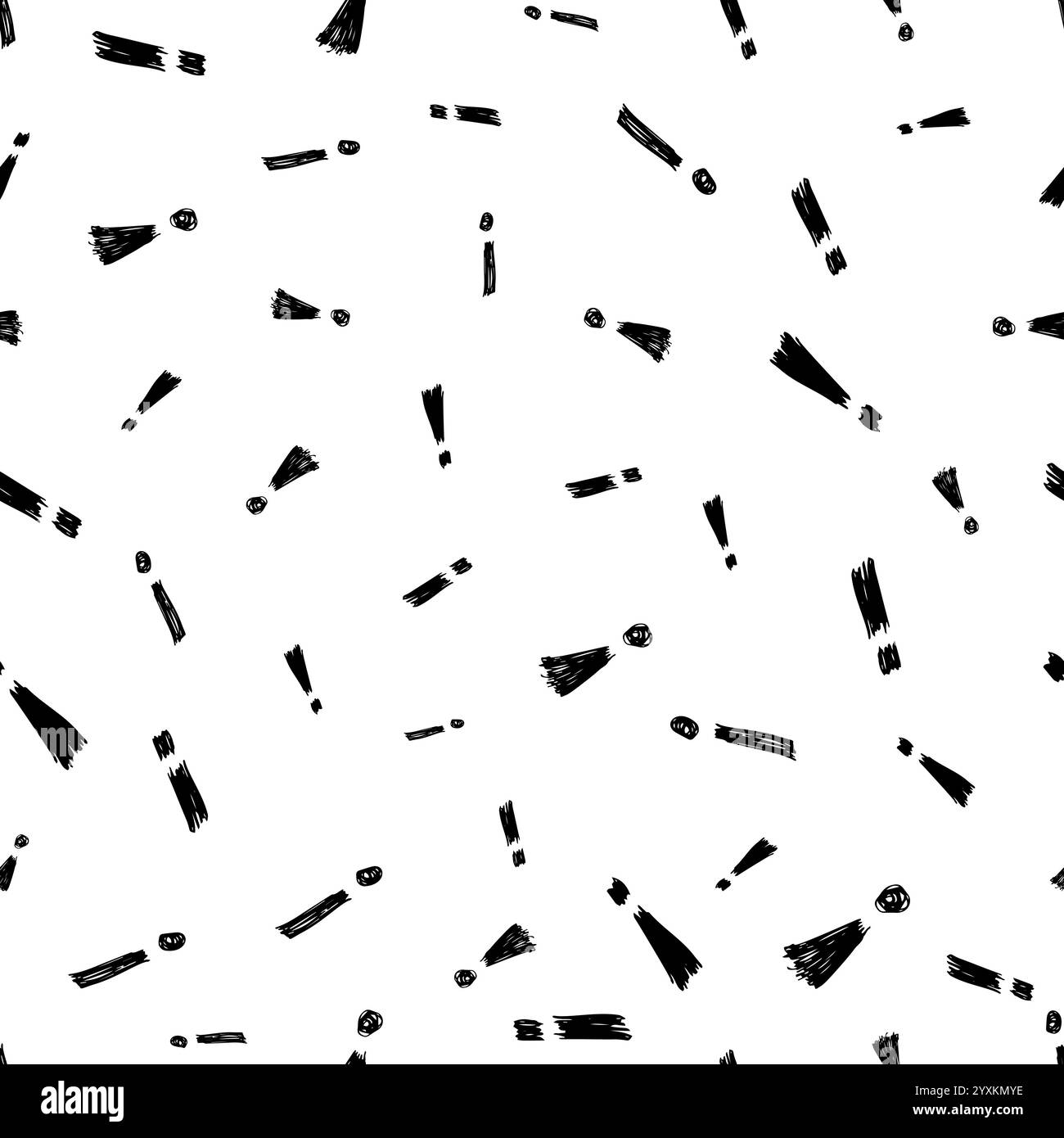 Seamless pattern with hand drawn exclamation mark symbol. Black sketch ...
