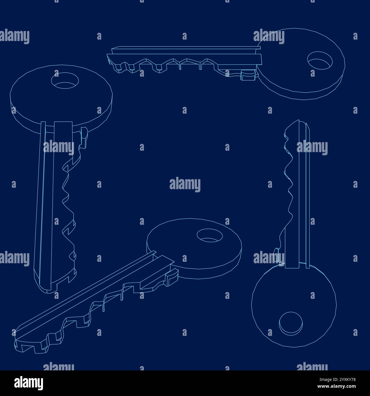 Key Icon set Vector Design on blue Background. Vector illustration Stock Vector