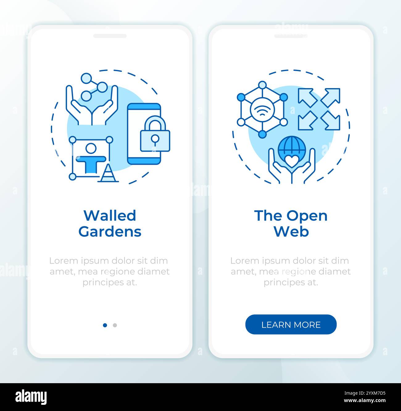 Digital experiences blue onboarding mobile app screen Stock Vector