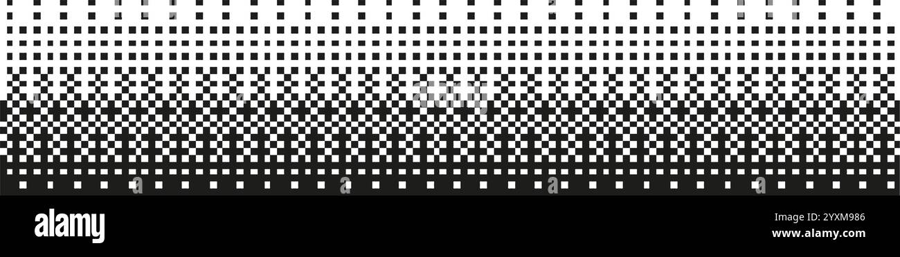 Abstract pixel pattern with fading dots and geometric shapes. Digital mosaic with dissolving squares and halftone texture background. Flat vector illu Stock Vector