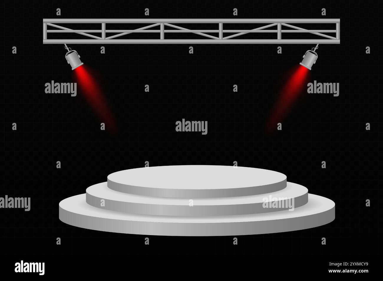 3D circular podium with two dramatic orange spotlights on a dark background, perfect for presentations, showcases, or award ceremonies. Stock Vector