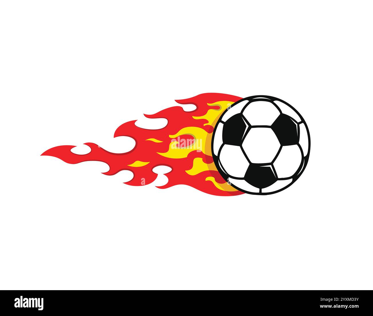 A football ball for soccer flies and leaves a trail of fire behind it. Vector soccer ball on transparent background Stock Vector