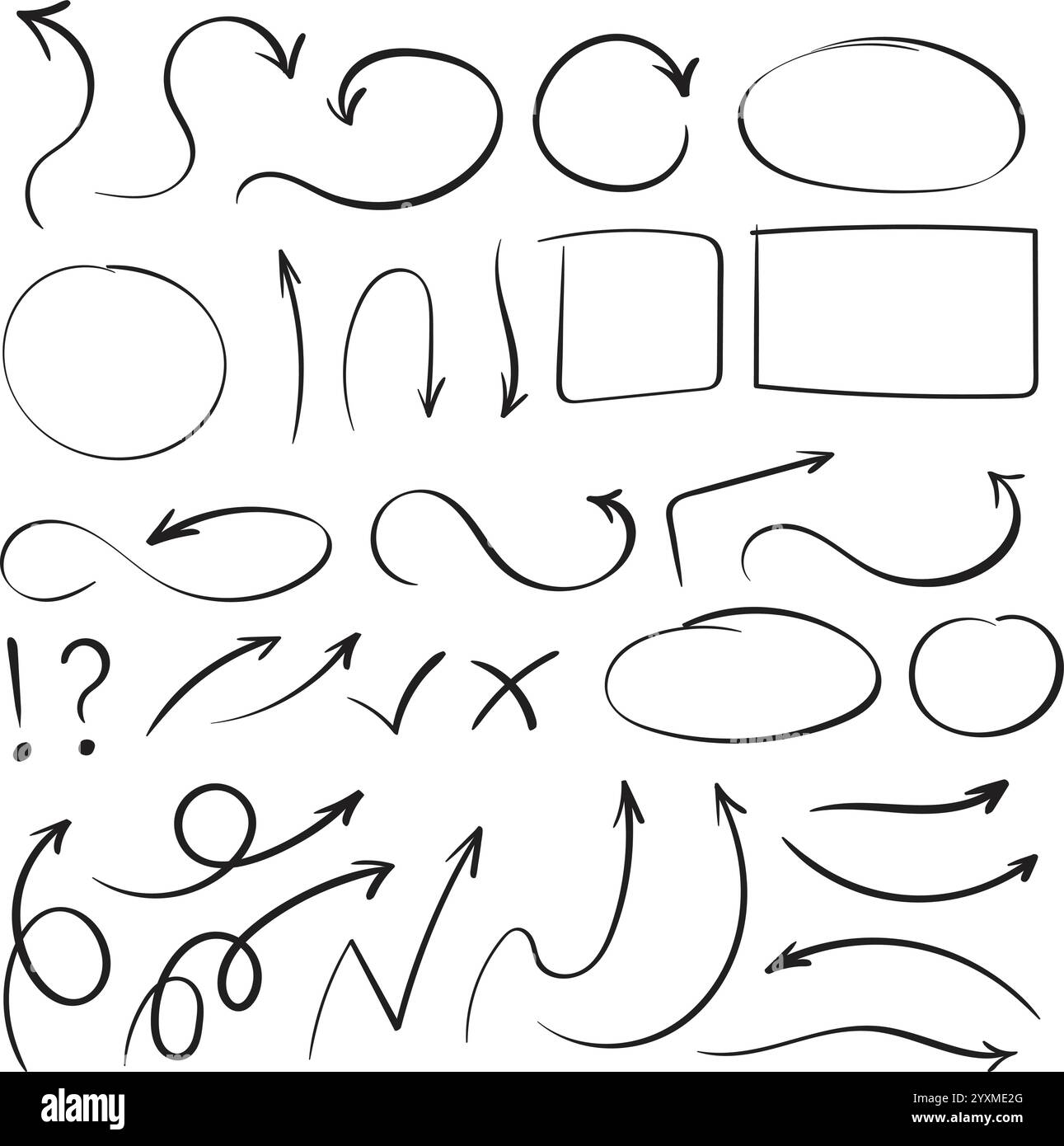 Set of vector curved arrows hand drawn. Sketch doodle style. Collection ...