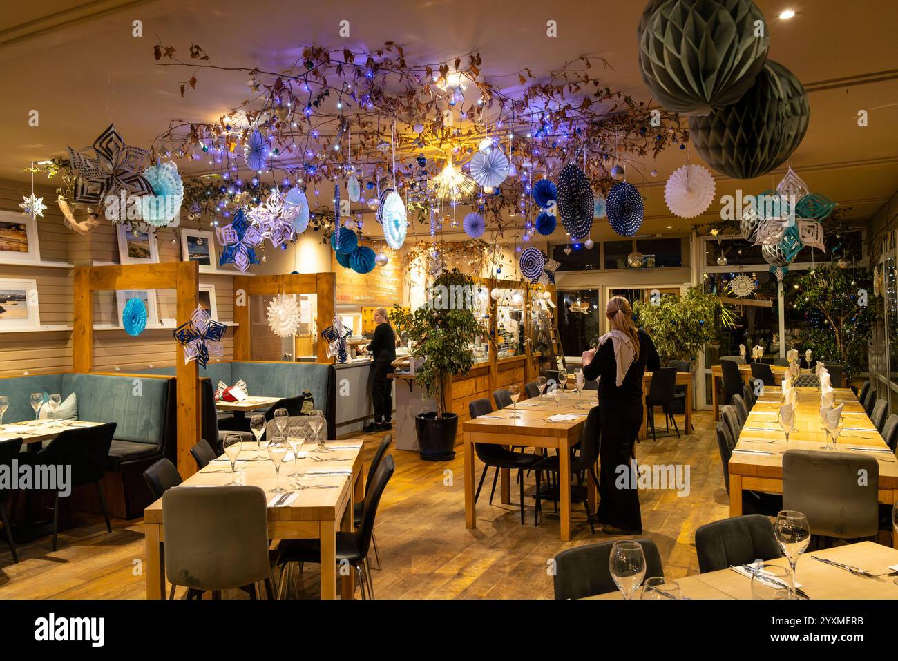 The interior of the Lakeside Restaurant cafe in Newquay Cornwall in the UK. Stock Photo