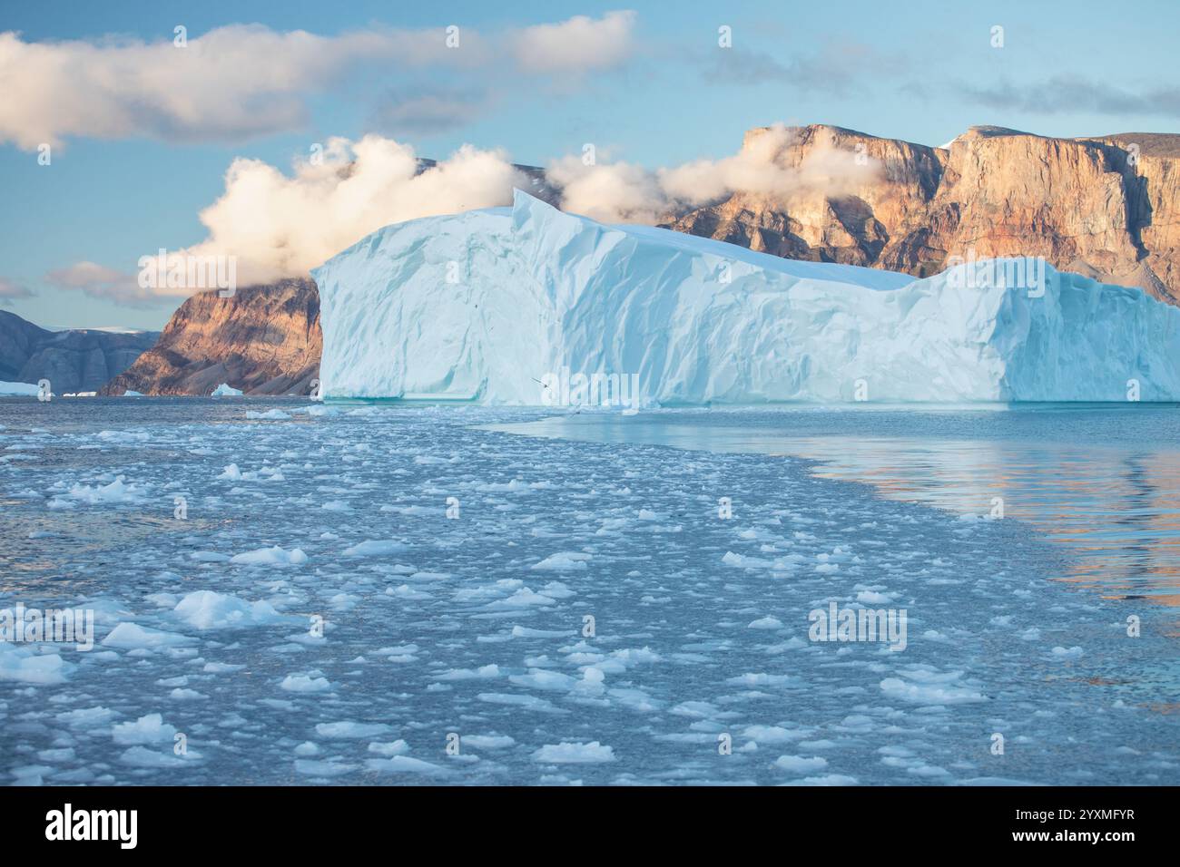 Large glaciers in the Atlantic Ocean, a glacier in West Greenland. Blue ...
