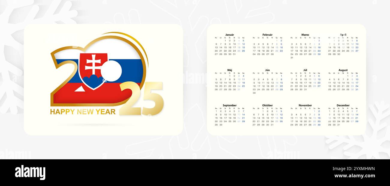 Horizontal Pocket Calendar 2025 in Slovak language. New Year 2025 icon