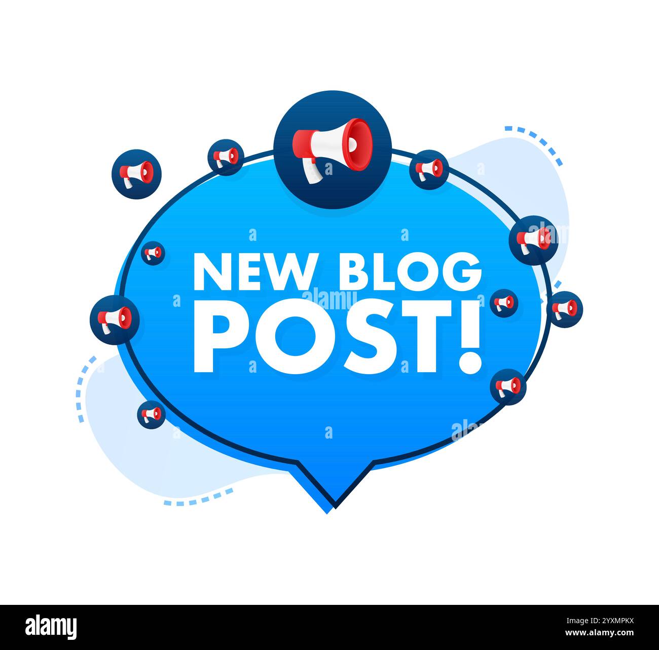 Megaphones announcing new blog post in speech bubble Stock Vector