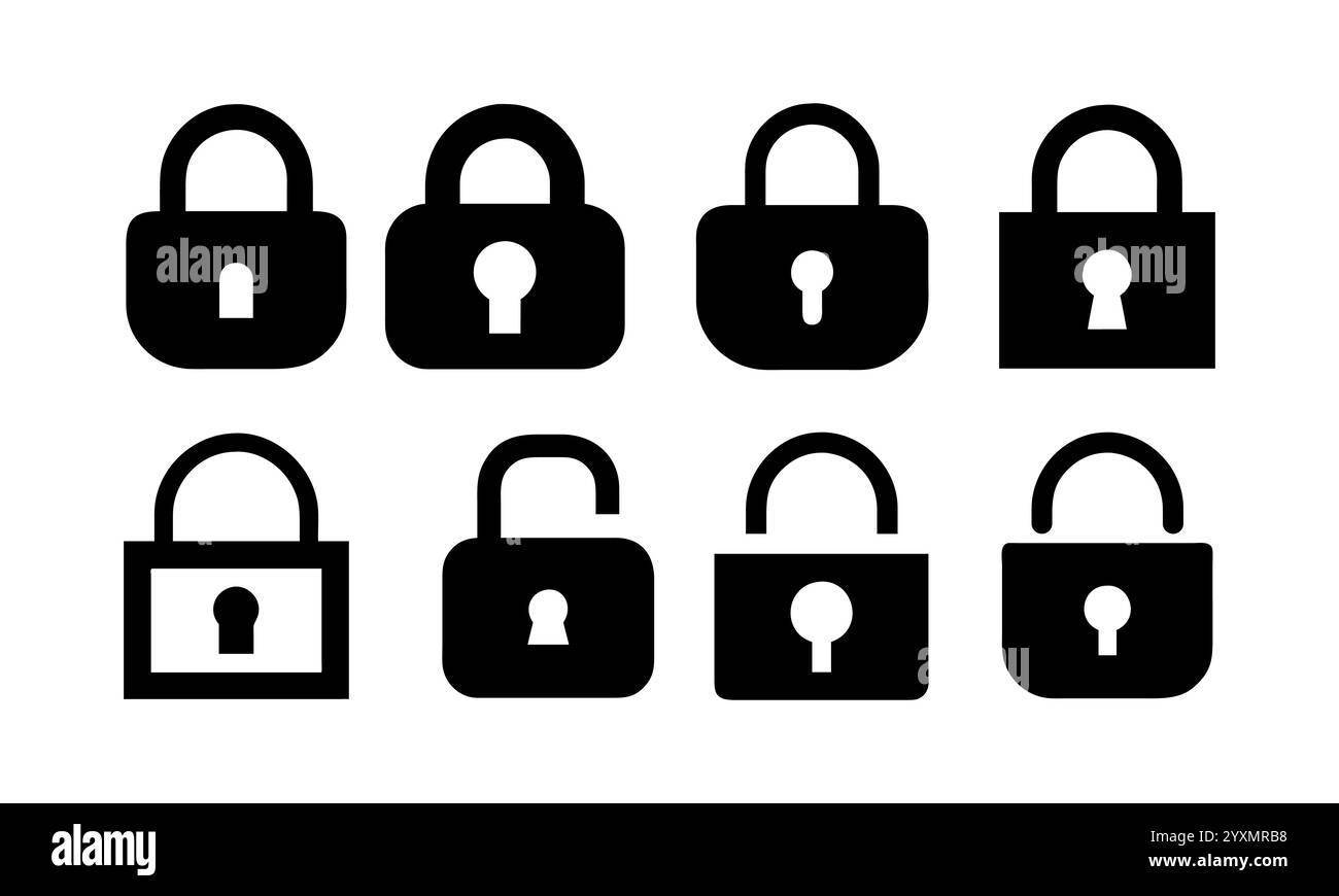 Simple lock and unlock icons set for digital use, Set of lock logos. Security system, open and closed lock symbol. Vector. Stock Vector