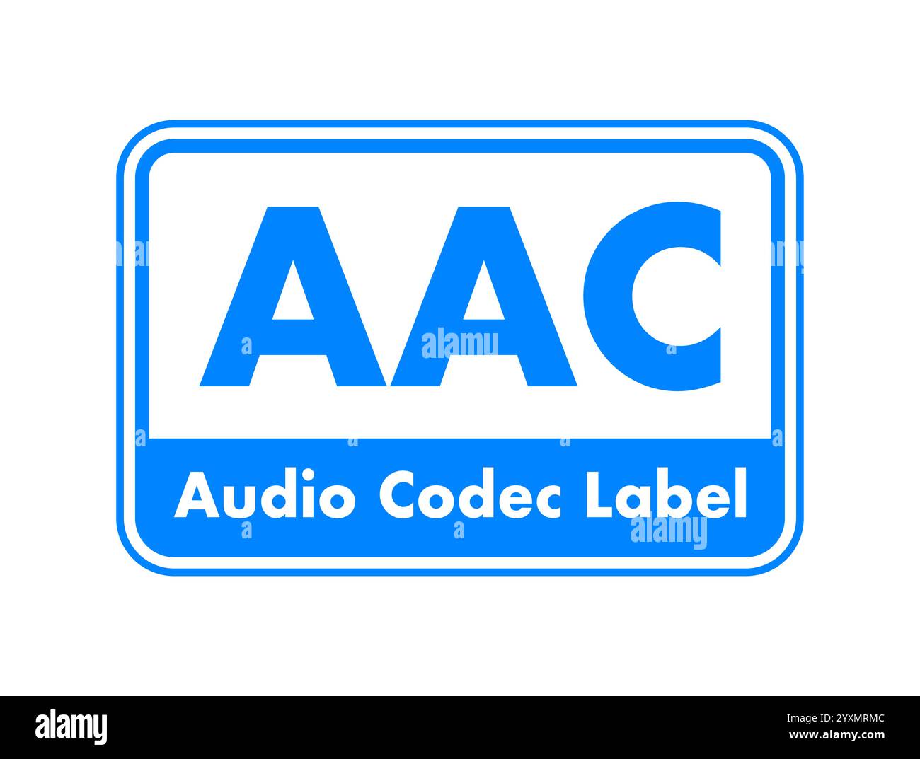 Blue rounded rectangle showing audio codec label and aac letters Stock