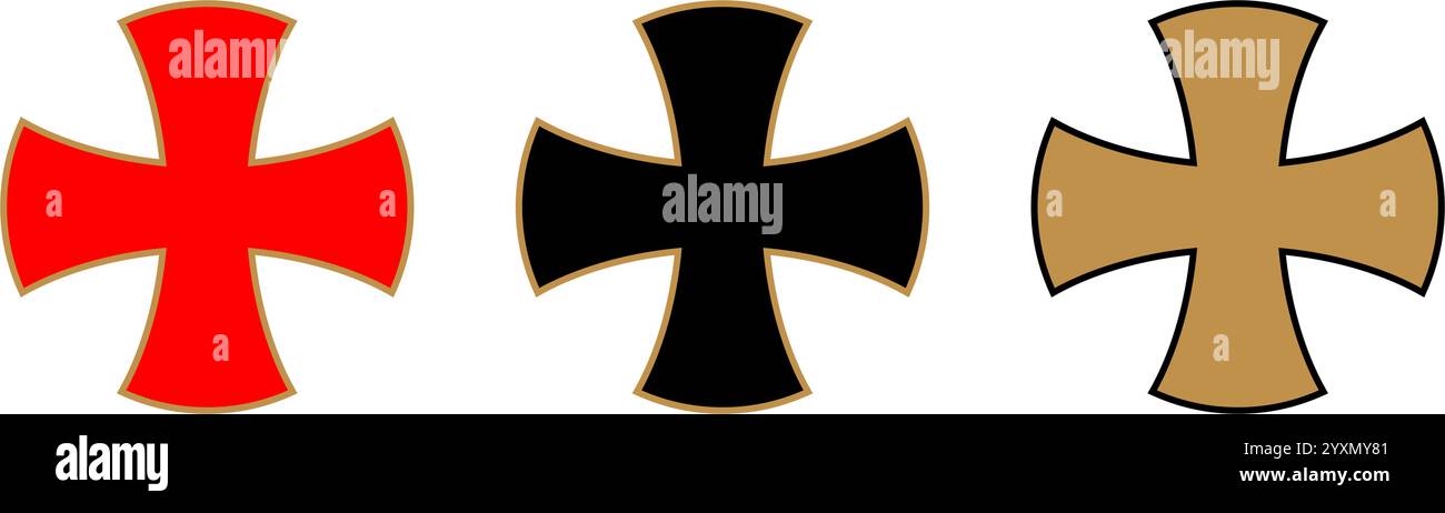 knights templar crosses, red, black, and gold colors against a white backdrop. Vector ...