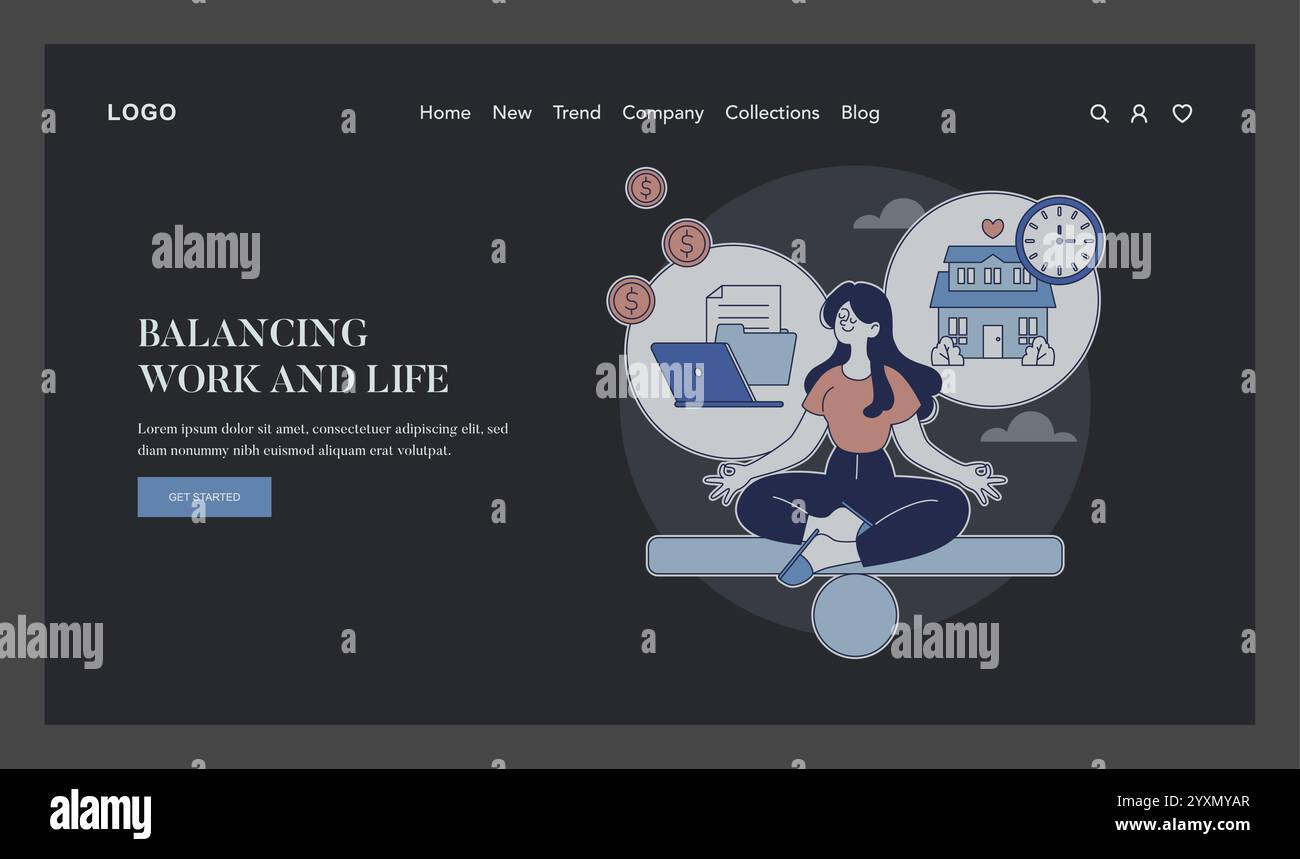 Work-life balance concept. A serene woman meditates on a seesaw ...