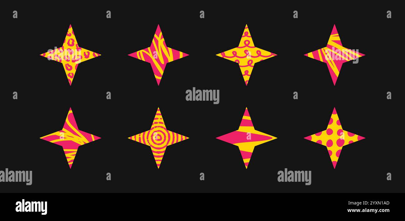 Set of doodle textured vector stars Stock Vector
