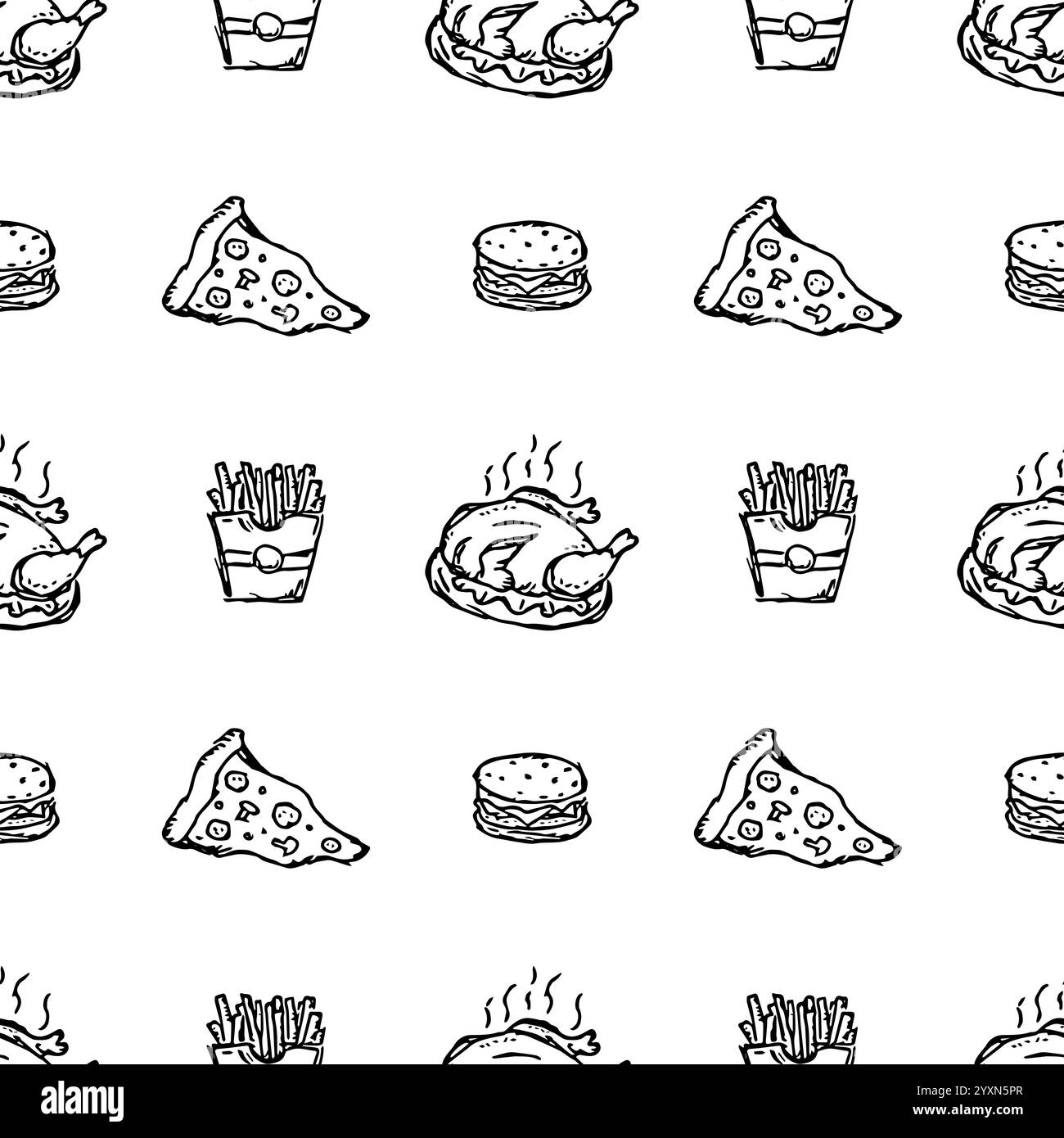 Seamless American food pattern. Doodle ilustration with american food ...