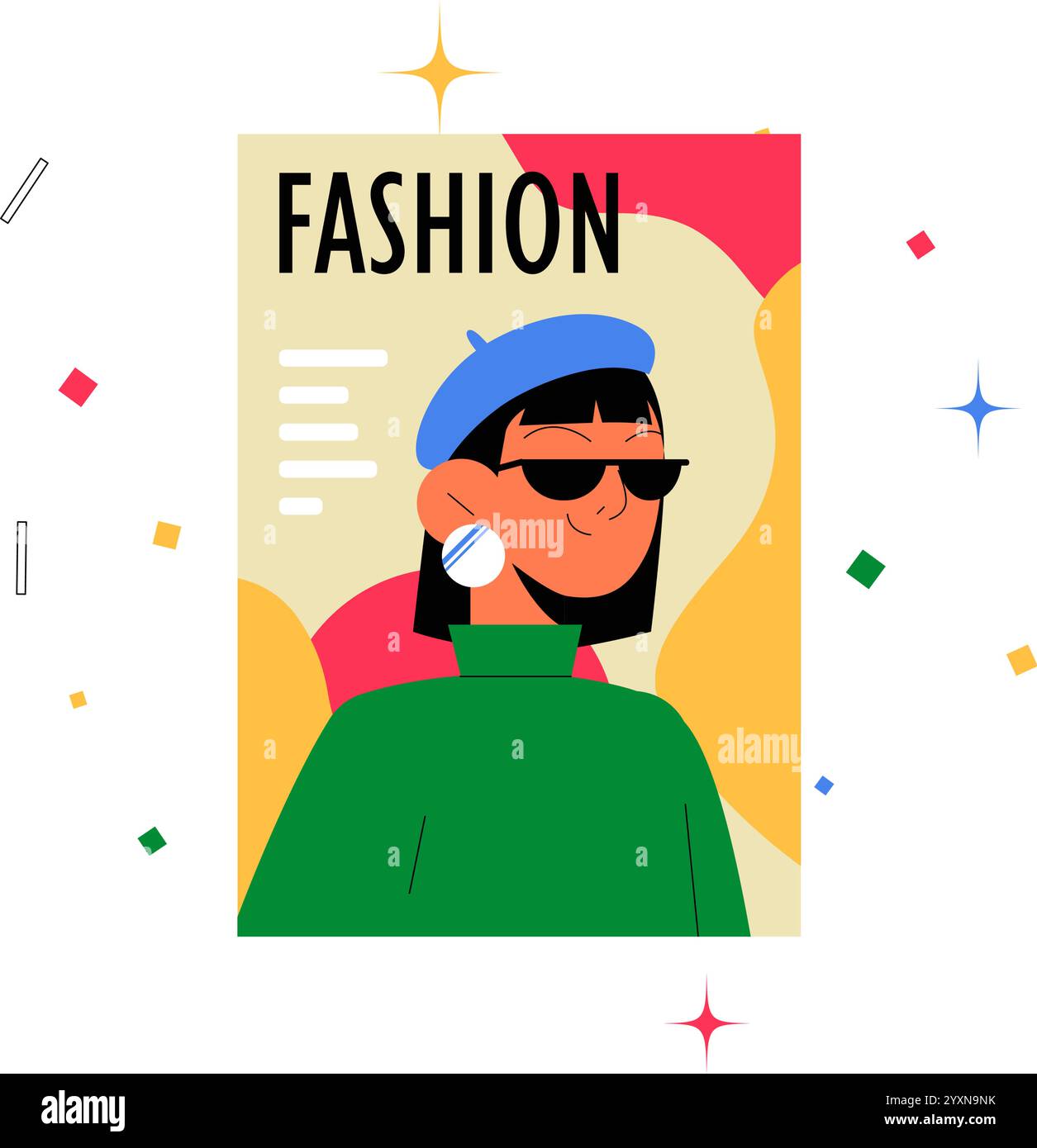 Fashion Magazine Cover Featuring Stylish Woman In Flat Vector