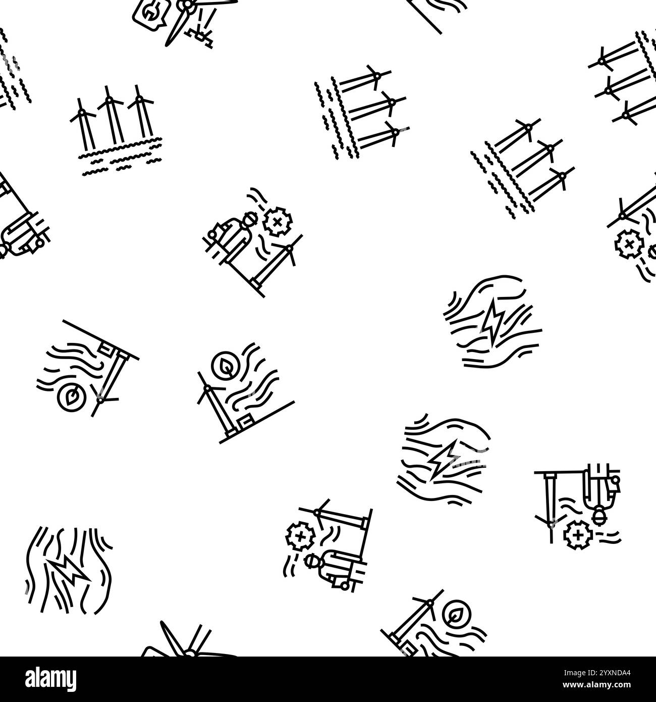 wind turbine power energy farm vector seamless pattern thin line ...