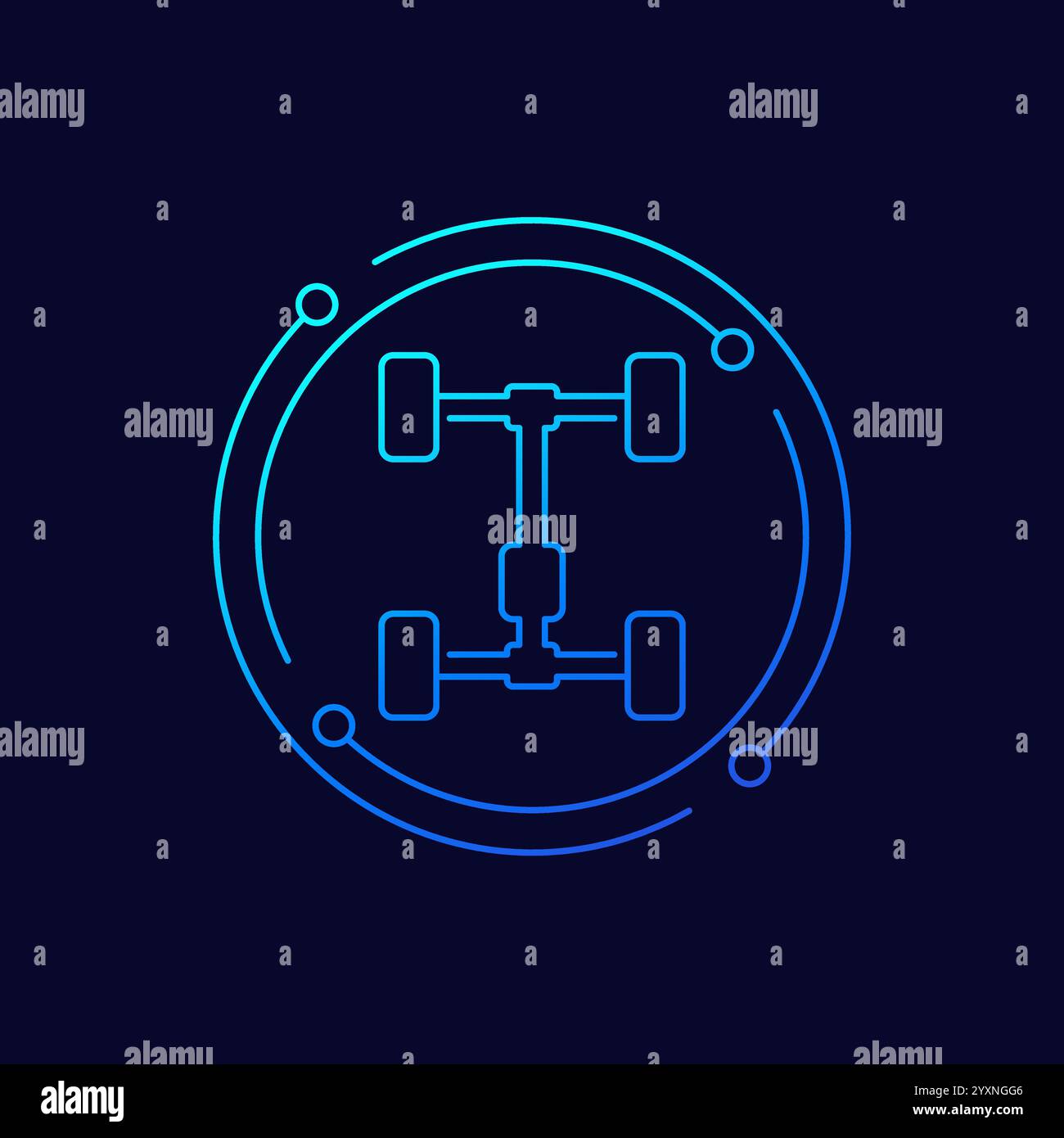chassis icon, car four wheel drive, linear design Stock Vector