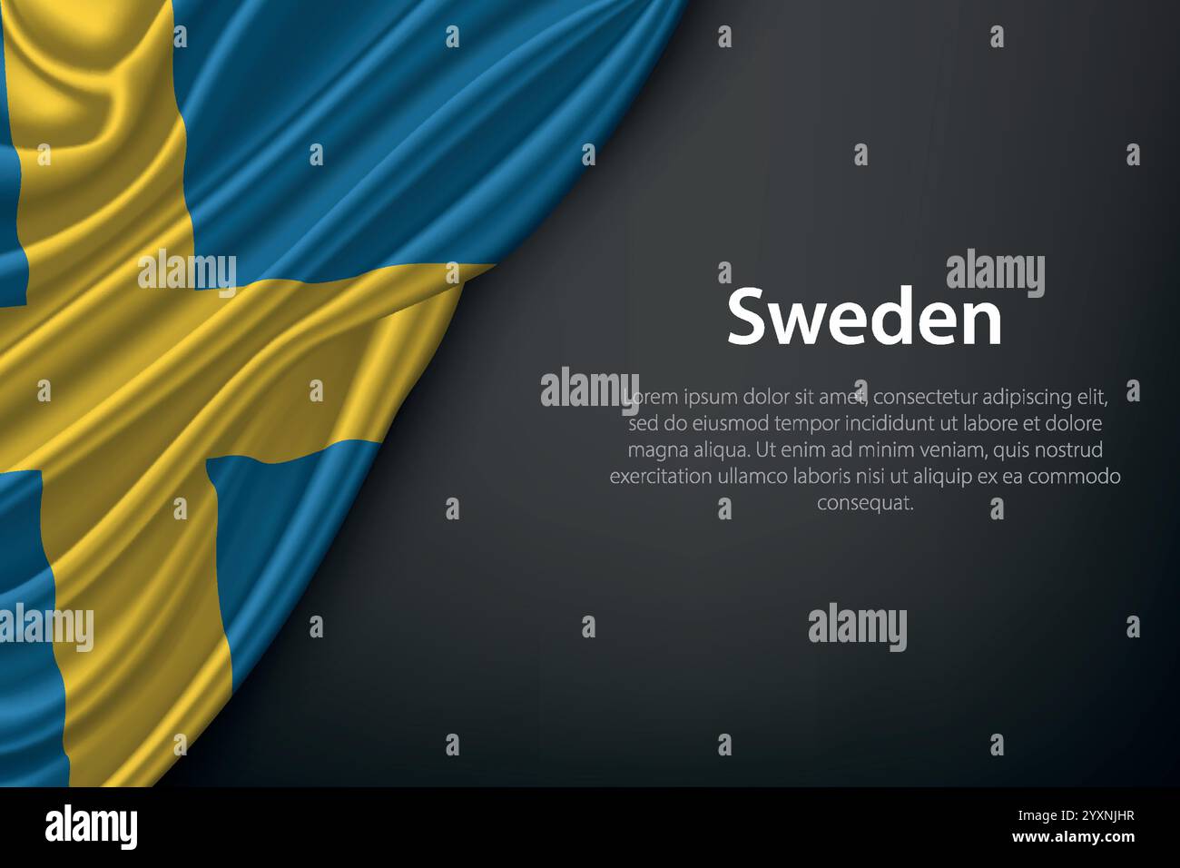 Realistic depiction of the Sweden flag with flowing texture on a dark ...