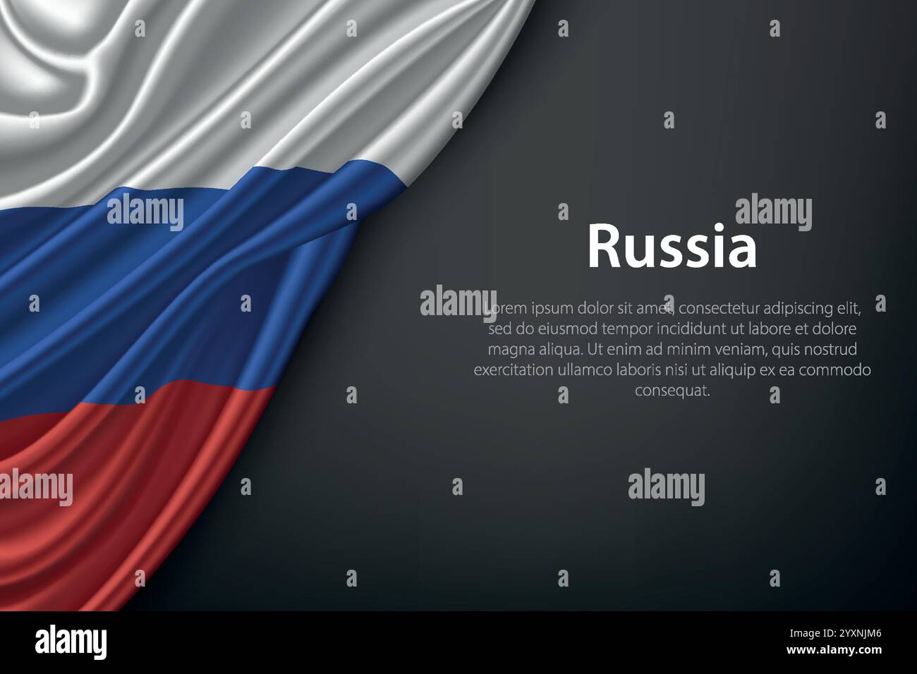 Realistic depiction of the Russia flag with flowing texture on a dark ...