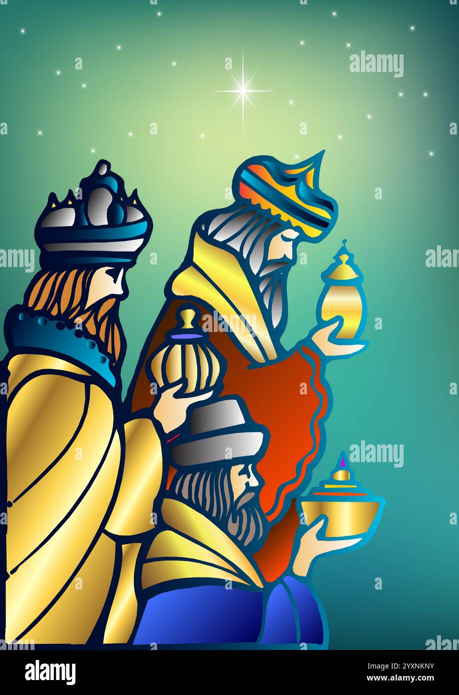 Christmas stylized theme - portraying three Wise Men with presents ...