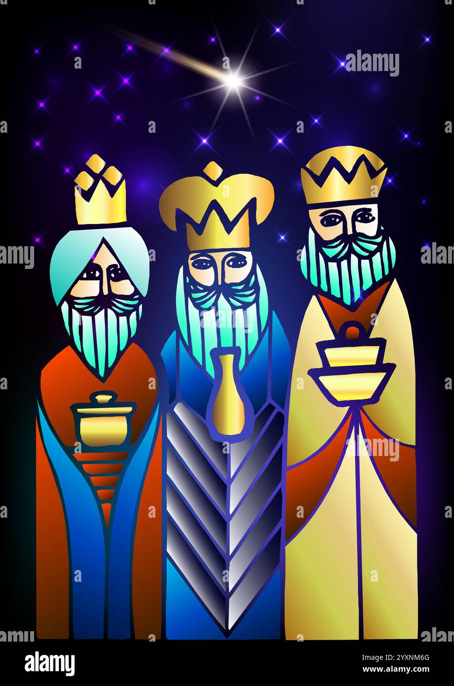 Christmas stylized theme - portraying three Wise Men with presents ...